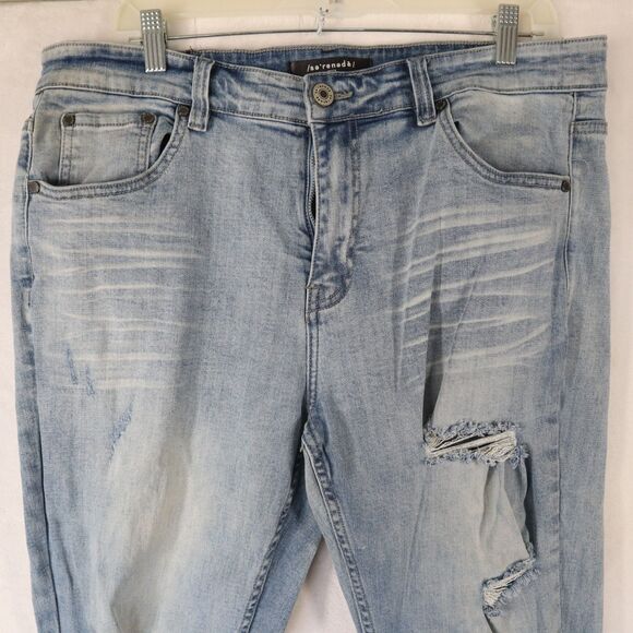 Serenede Jeans Men's 36x32 Blue Denim Distressed Skinny Slim Light Wash Ripped - Picture 2 of 14